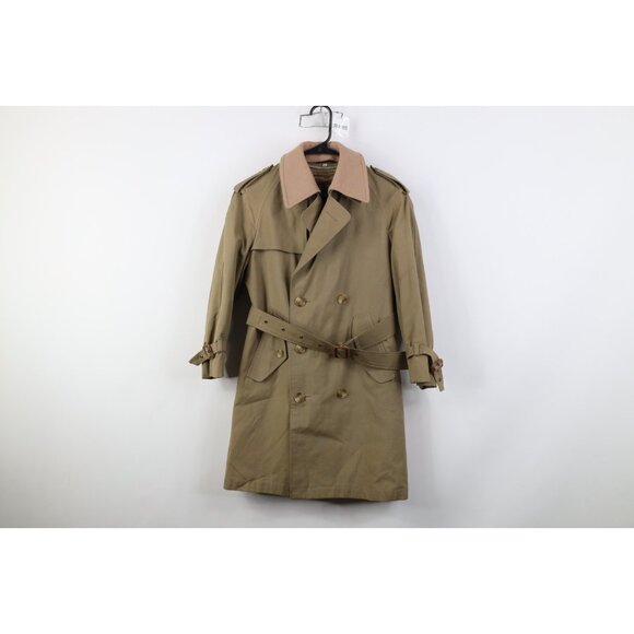 Vintage 60s 70s Streetwear Boys Size 12 Lined Belted Trench Coat Jacket Beige
